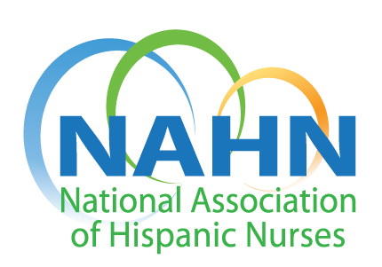 National Association of Hispanic Nurses--NAHN-- logo with three different colored and sized partial circles behind it